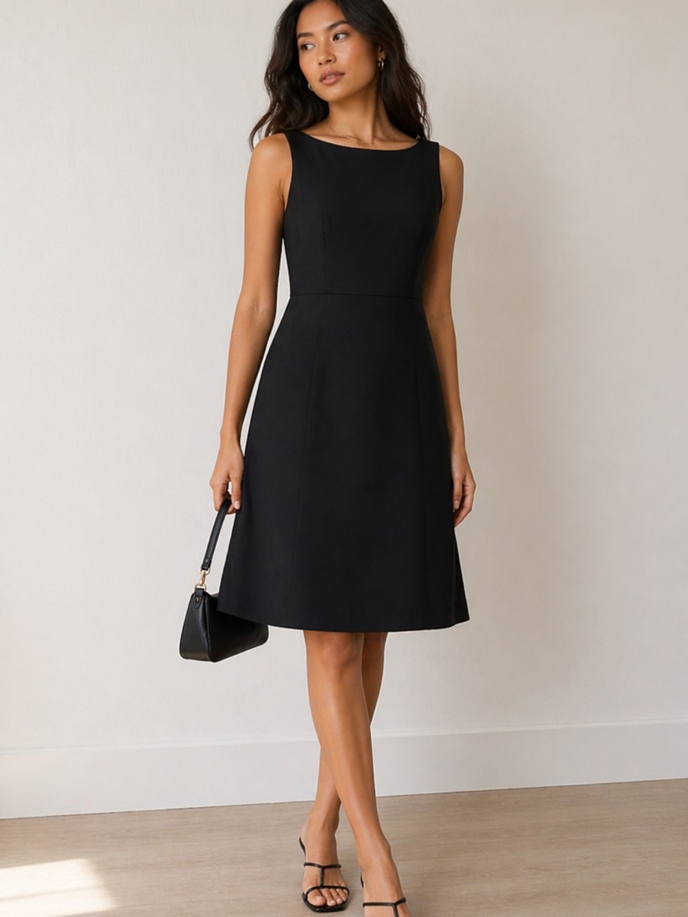 Black Sleeveless Fit-and-Flare Midi Dress